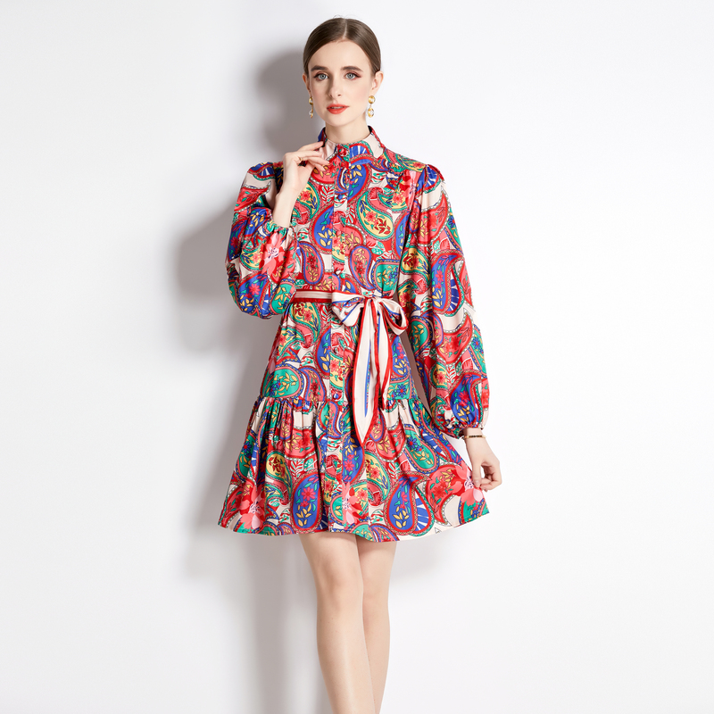 Printing retro spring all-match short dress