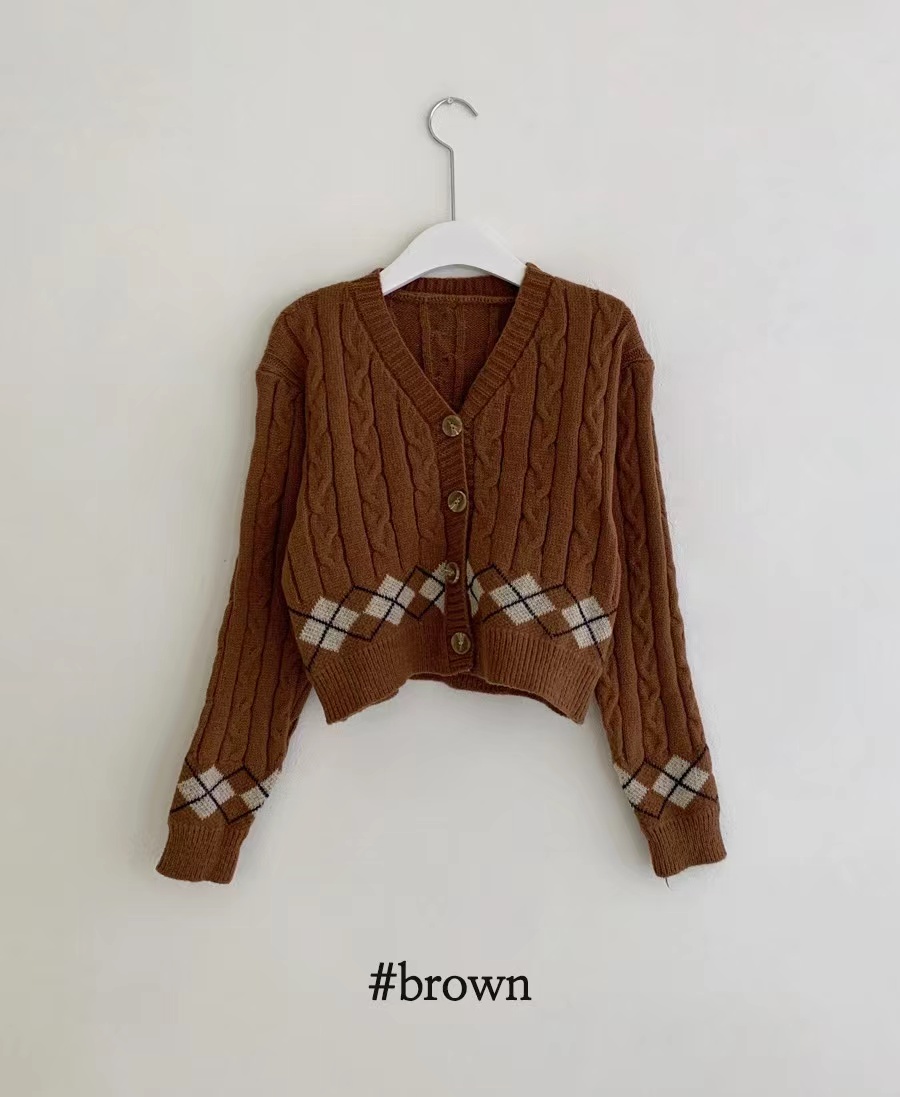 Korean style twist sweater V-neck knitted cardigan