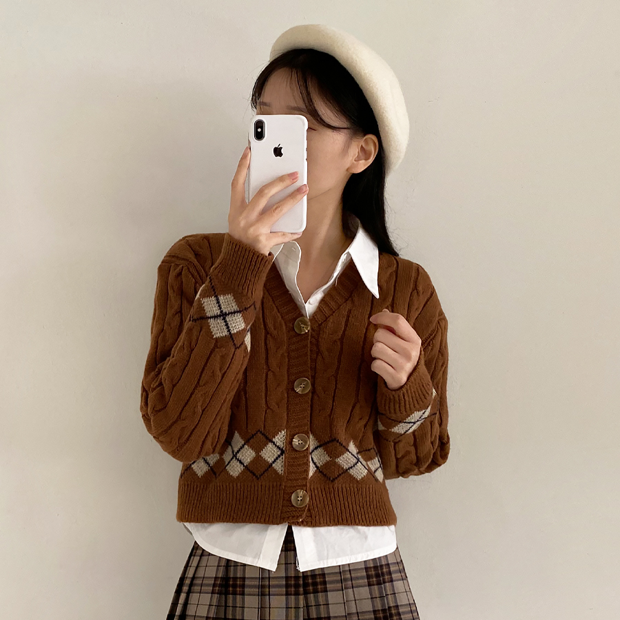 Korean style twist sweater V-neck knitted cardigan