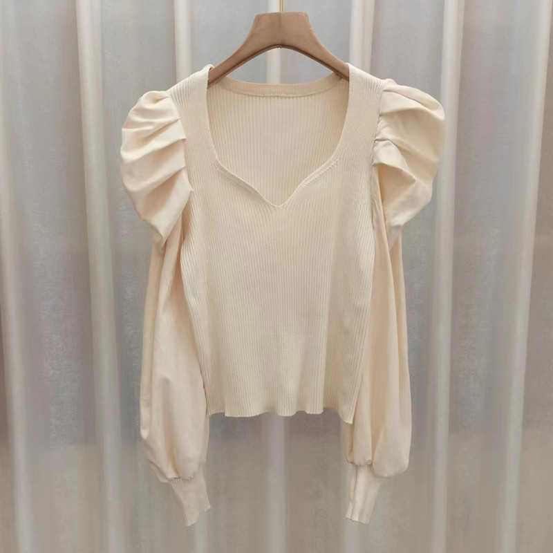 Court style autumn and winter splice long sleeve tops