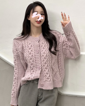 Lazy tender knitted cardigan Korean style twist coat