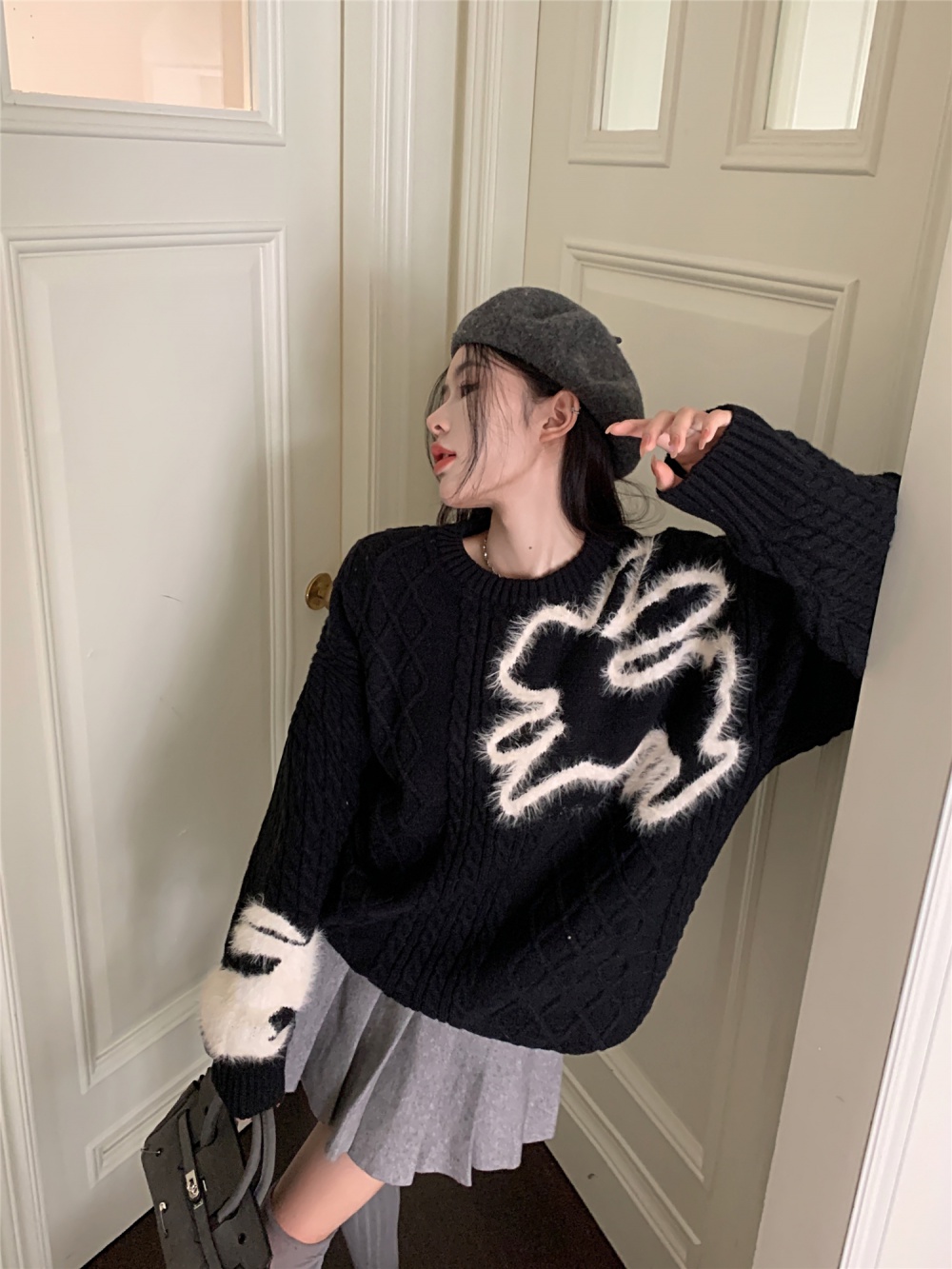 Pullover twist rabbit mink velvet sweater for women
