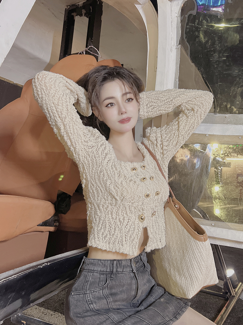 Commuting square collar lady knitted fashion tops