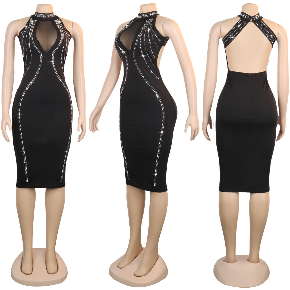 European style perspective zip halter dress for women
