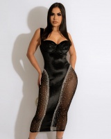 Wrapped chest sexy rhinestone sling perspective slim dress