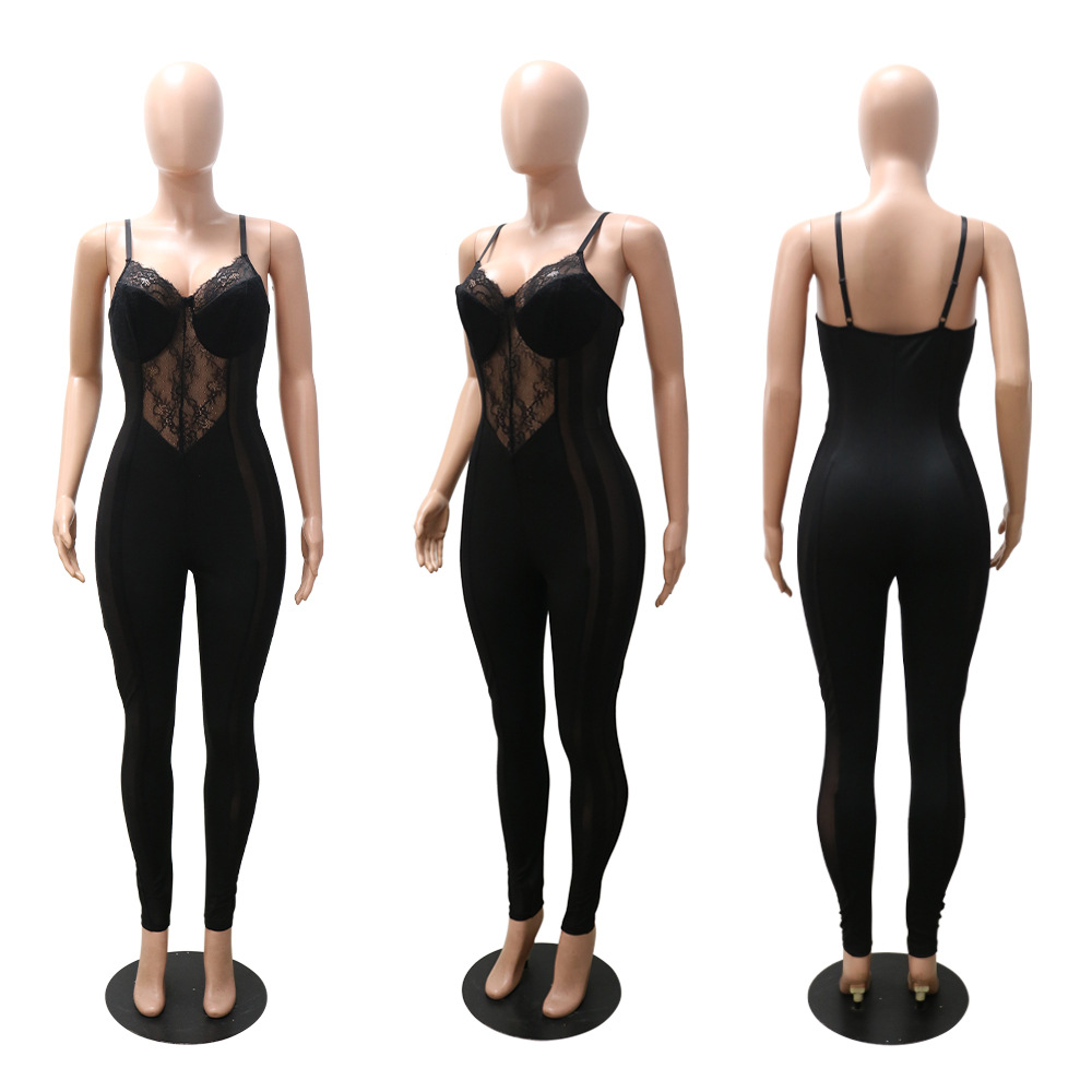 All-match simple fashion sling pure sexy jumpsuit