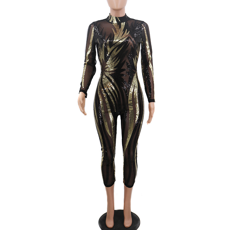 Perspective European style nightclub sequins sexy jumpsuit