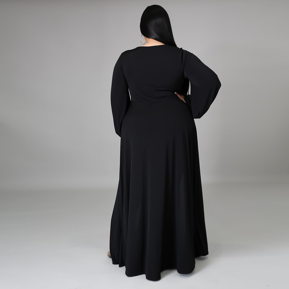 European style pure split V-neck large yard dress for women