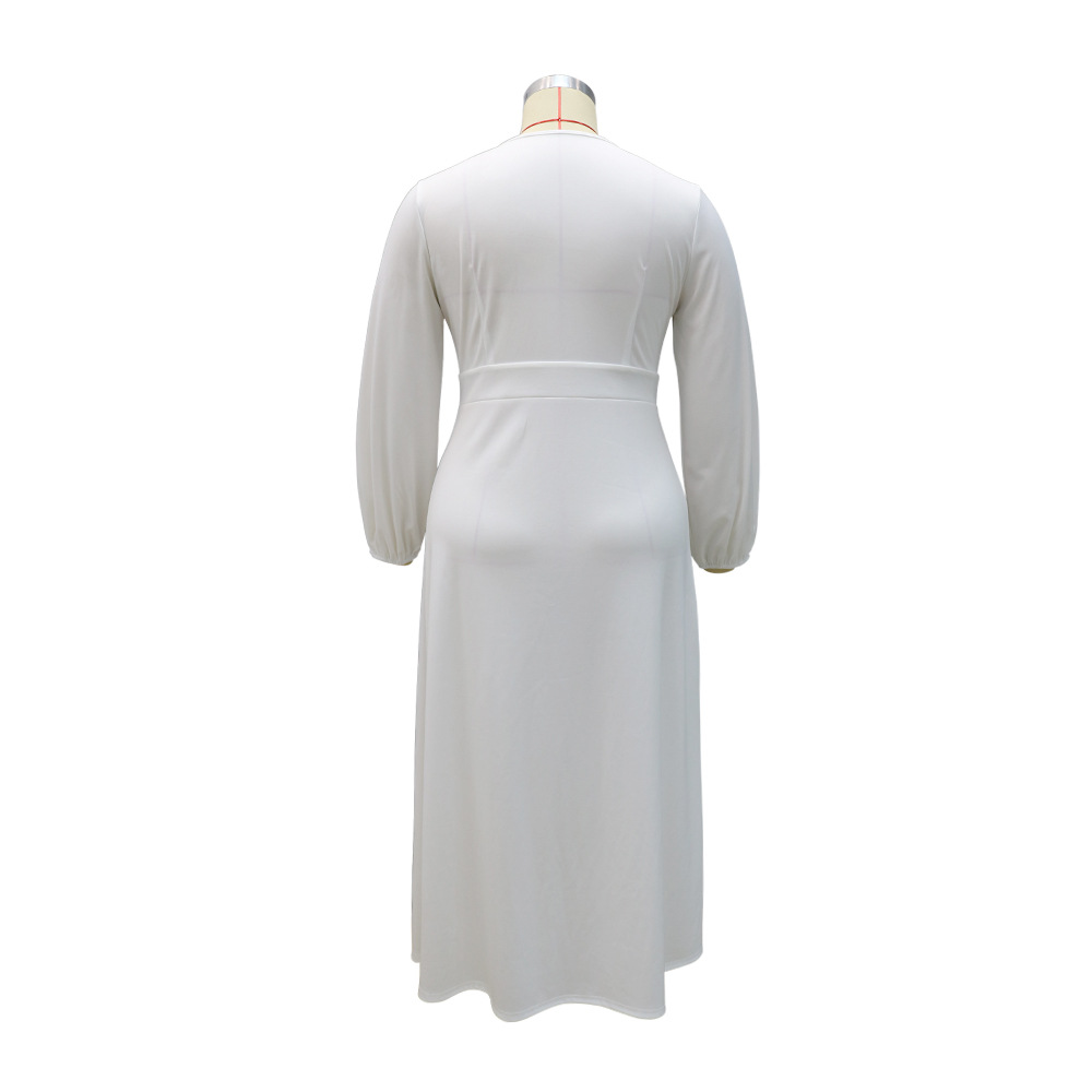 European style pure split V-neck large yard dress for women