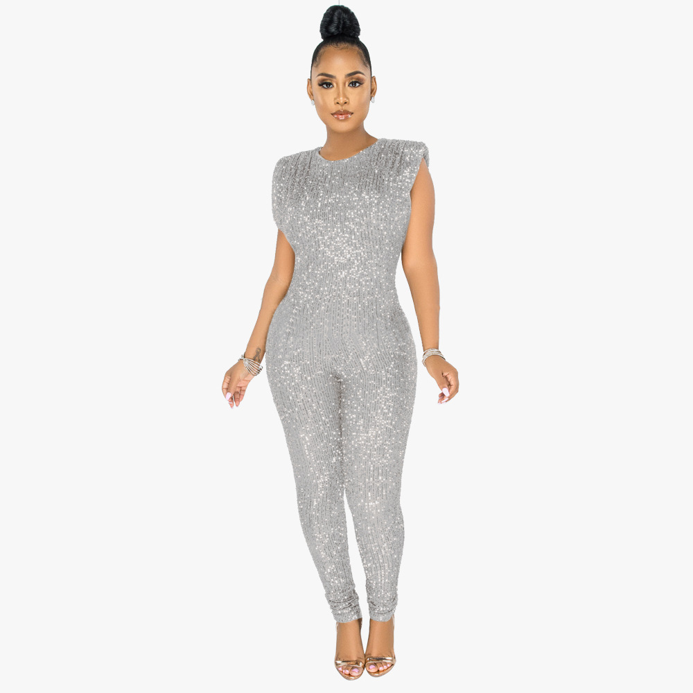 Sexy not sleeveless belt fashion sequins jumpsuit for women