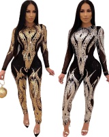 Sequins perspective long sleeve jumpsuit for women