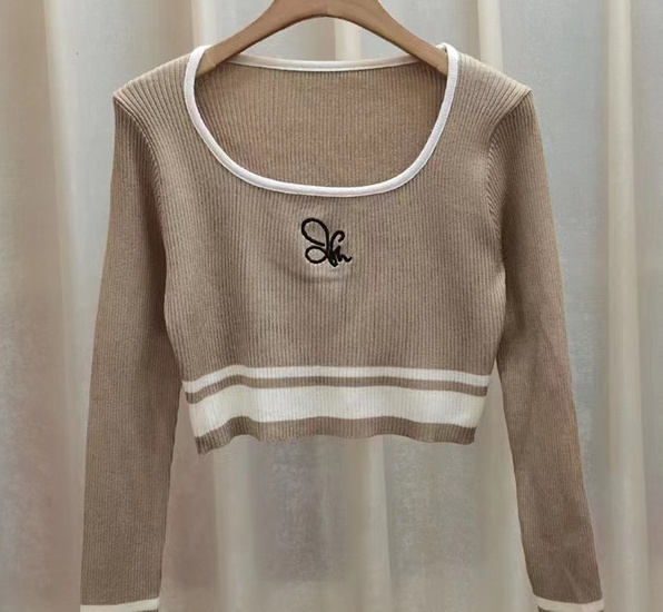 Fashion simple tops long sleeve autumn and winter clavicle