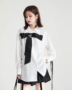 Unique white doll shirt bow autumn shirt for women