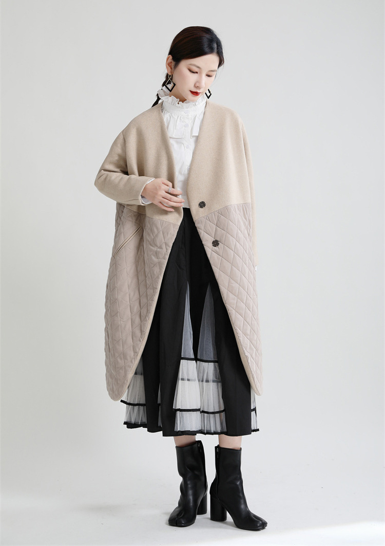V-neck winter cotton coat mixed colors loose coat