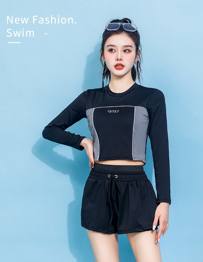 Slim separate swimwear student long sleeve boxers 2pcs set