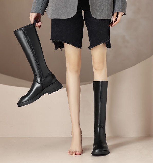 Flat autumn and winter women's boots side zipper boots
