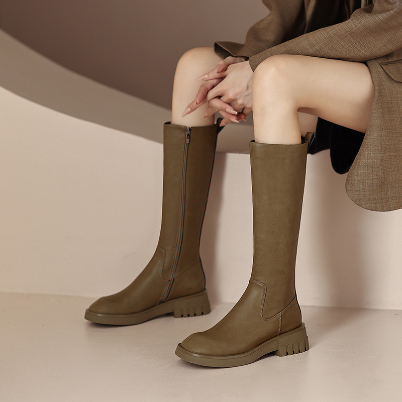 Flat autumn and winter women's boots side zipper boots