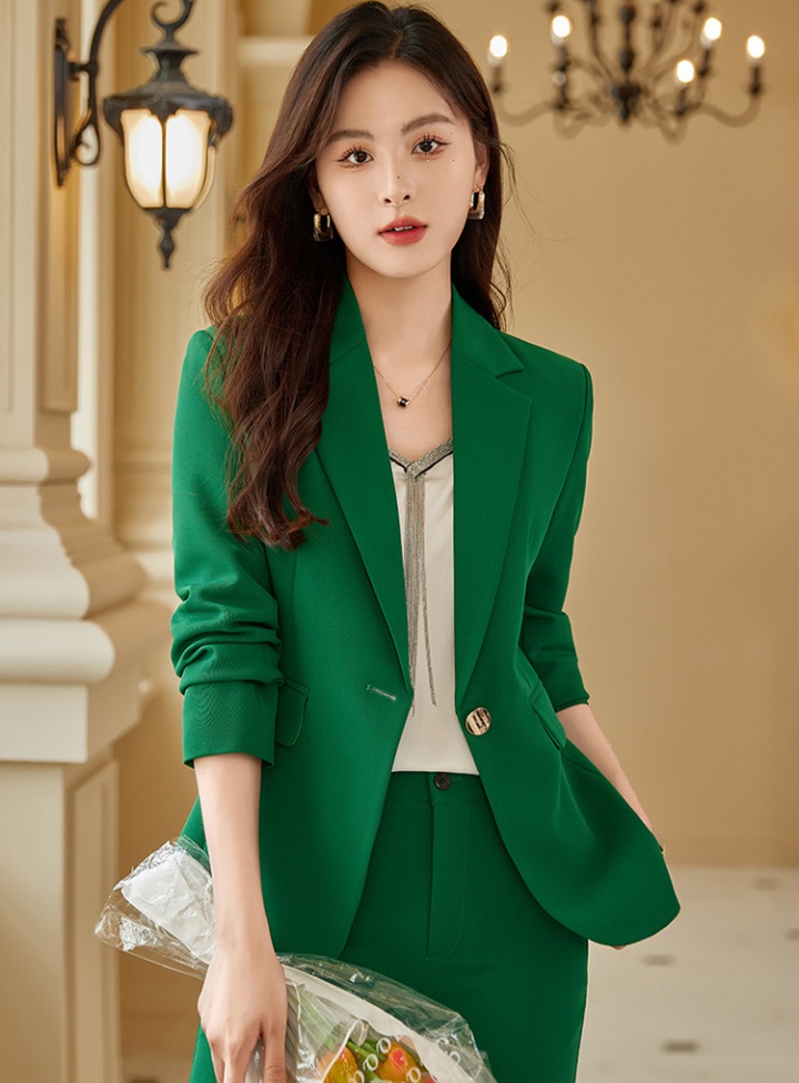 Slim spring and autumn business suit green coat 2pcs set