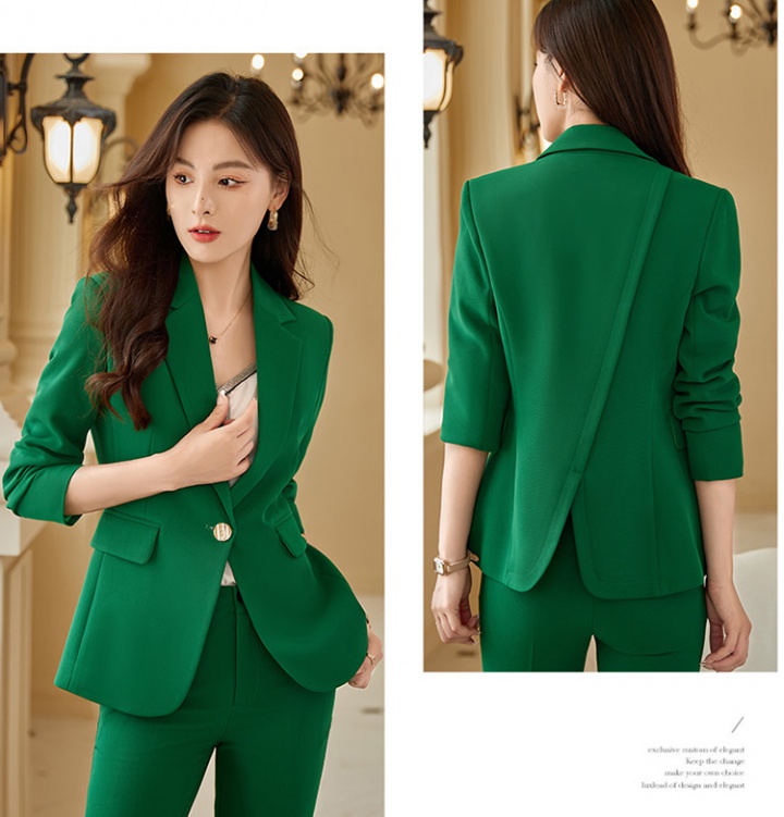 Slim spring and autumn business suit green coat 2pcs set