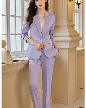 Purple fashion rhinestone slim business suit 2pcs set for women