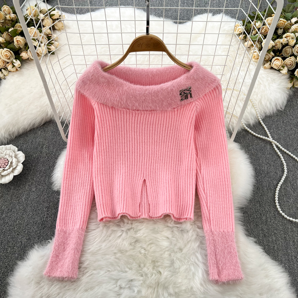 Hairy autumn and winter tops retro knitted sweater
