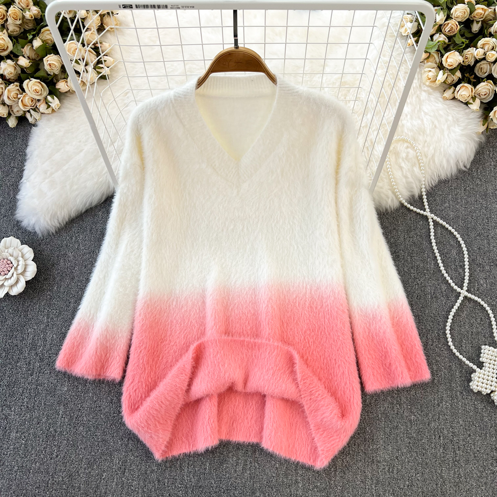 Mink velvet sweater gradient tops for women