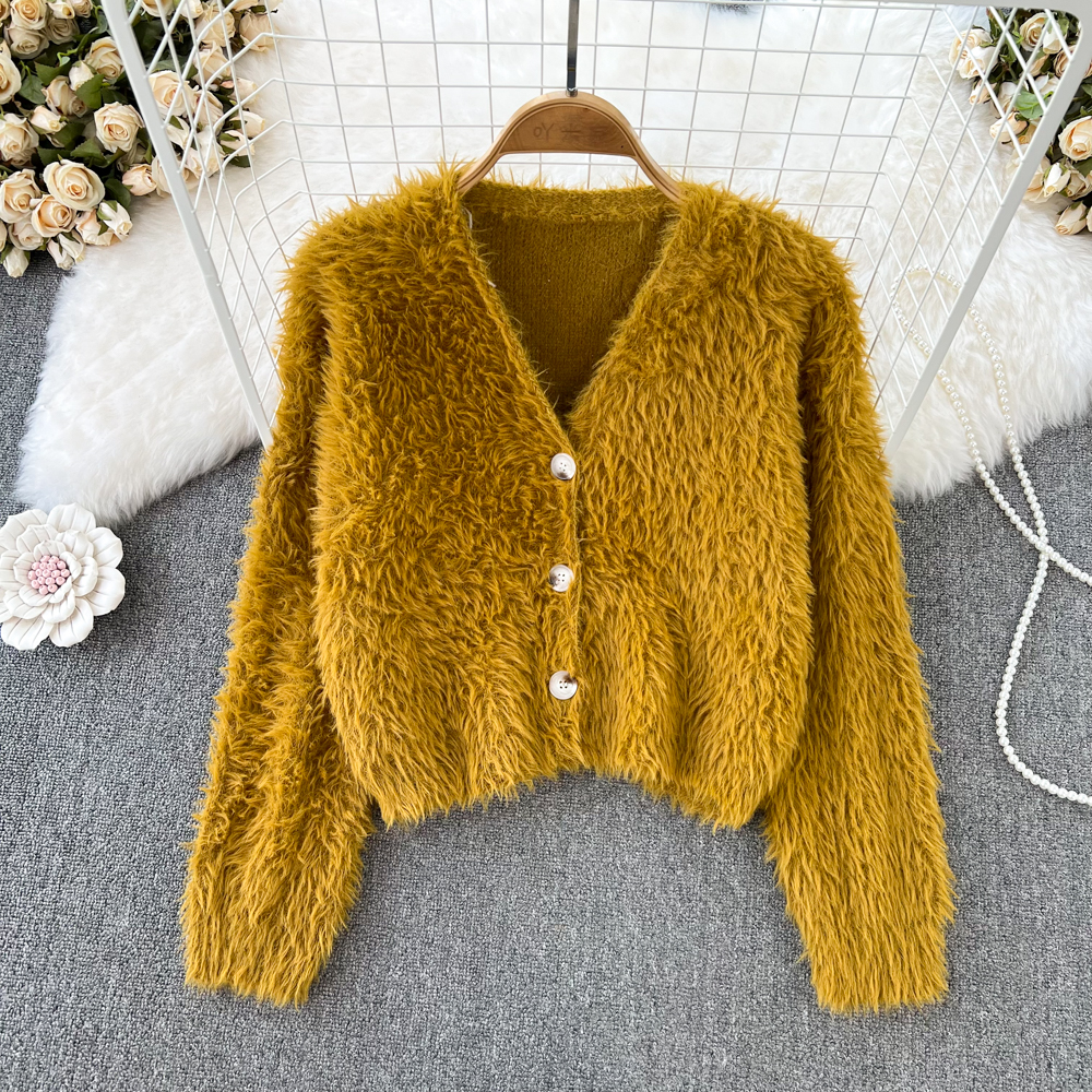 Thick thermal tender cardigan short knitted coat for women
