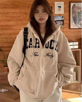 Embroidery retro complex coat letters cotton hoodie for women