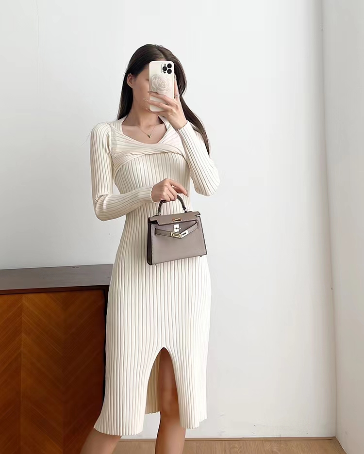 Elegant slim bottoming knitted dress for women
