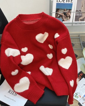 Heart jacquard pullover sweater loose knitted tops