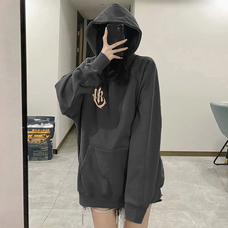 Thin hooded plus velvet front printing hoodie for women