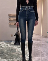 Elasticity slim tassels long pants burr retro jeans for women