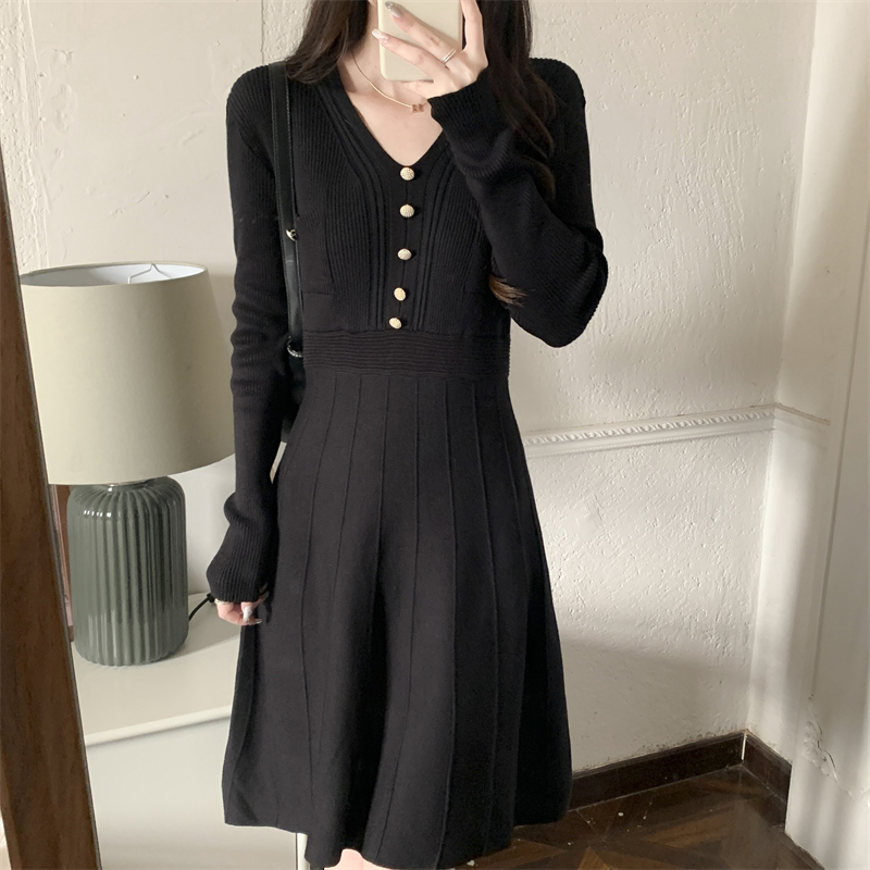 Long sleeve knitted slim high waist simple dress