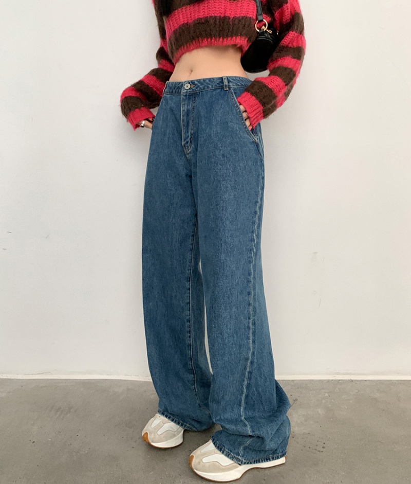 All-match jeans straight long pants for women