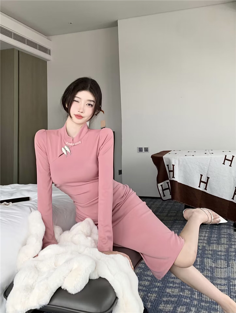 Chinese style long cheongsam retro split evening dress