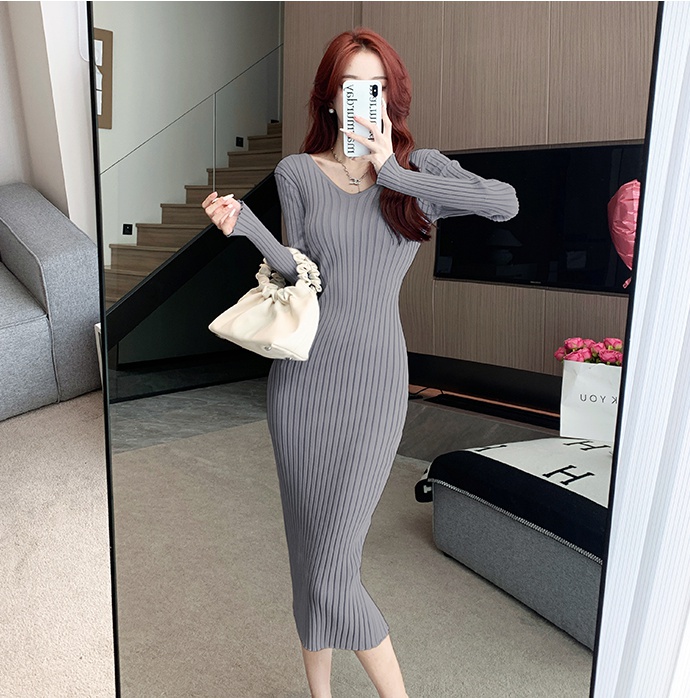 Pure Korean style knitted sweater dress sexy tight dress