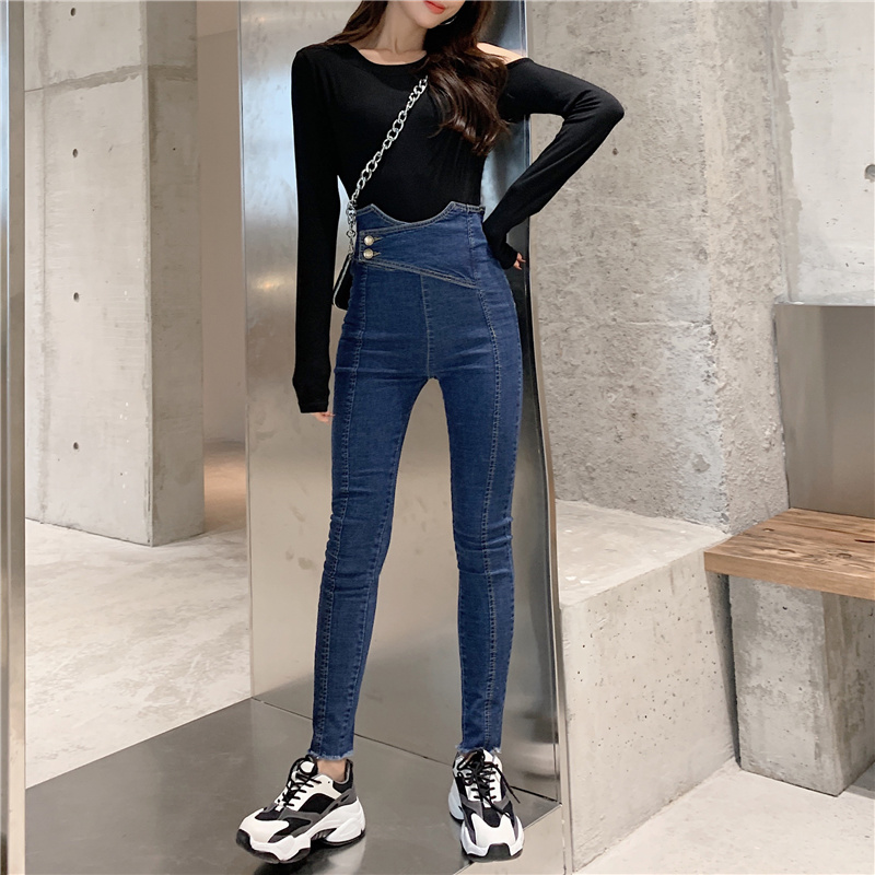 High waist large yard pencil pants slim jeans for women