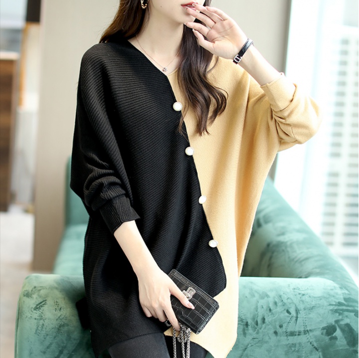 Splice long sleeve sweater bat sleeve tops for women
