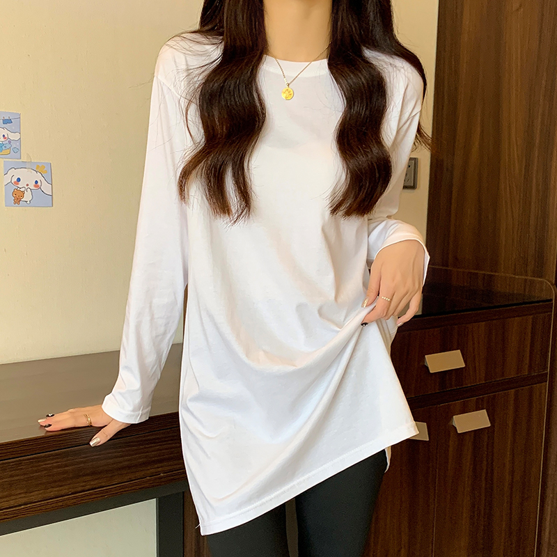 White loose T-shirt long autumn and winter tops