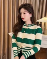 Stripe sweater long sleeve coat for women