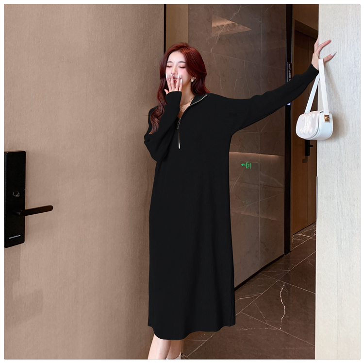 High collar cozy bottoming knitted sweater dress for women