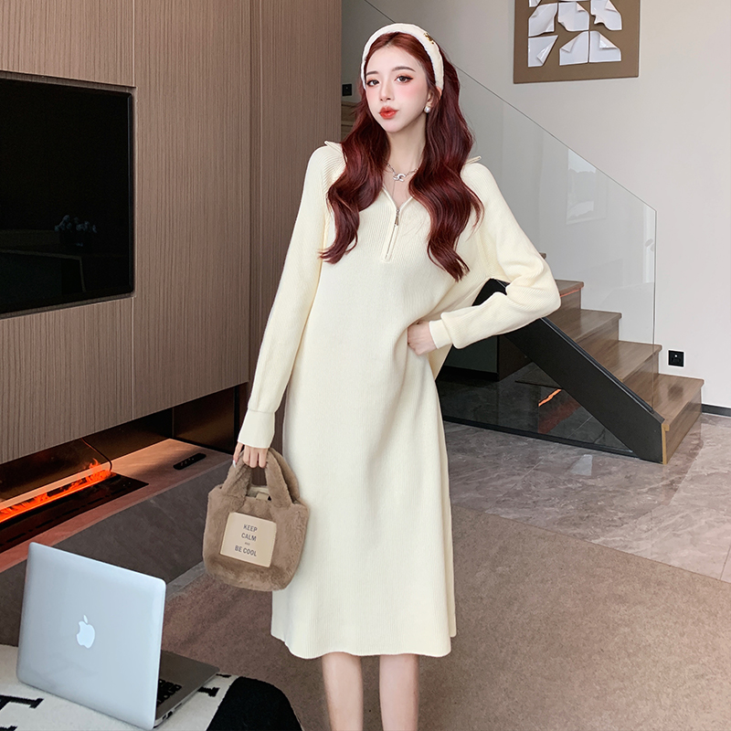 High collar cozy bottoming knitted sweater dress for women