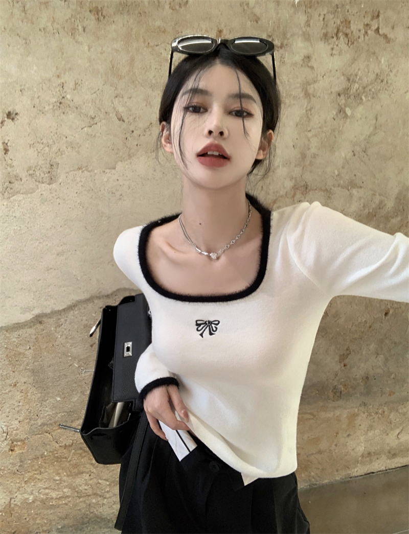 Knitted tops white bottoming shirt for women