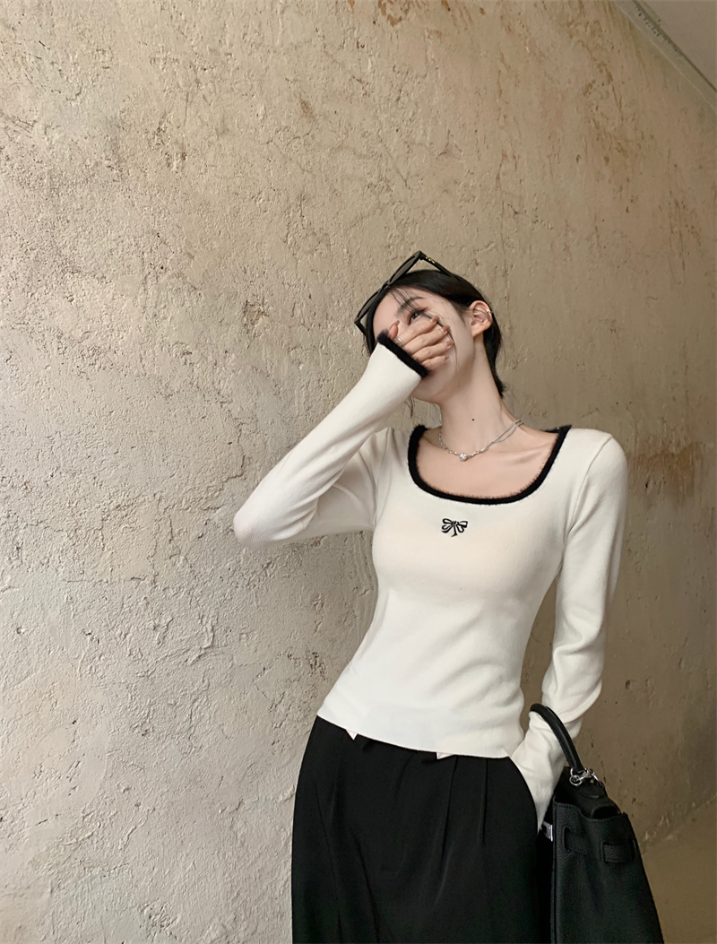 Knitted tops white bottoming shirt for women