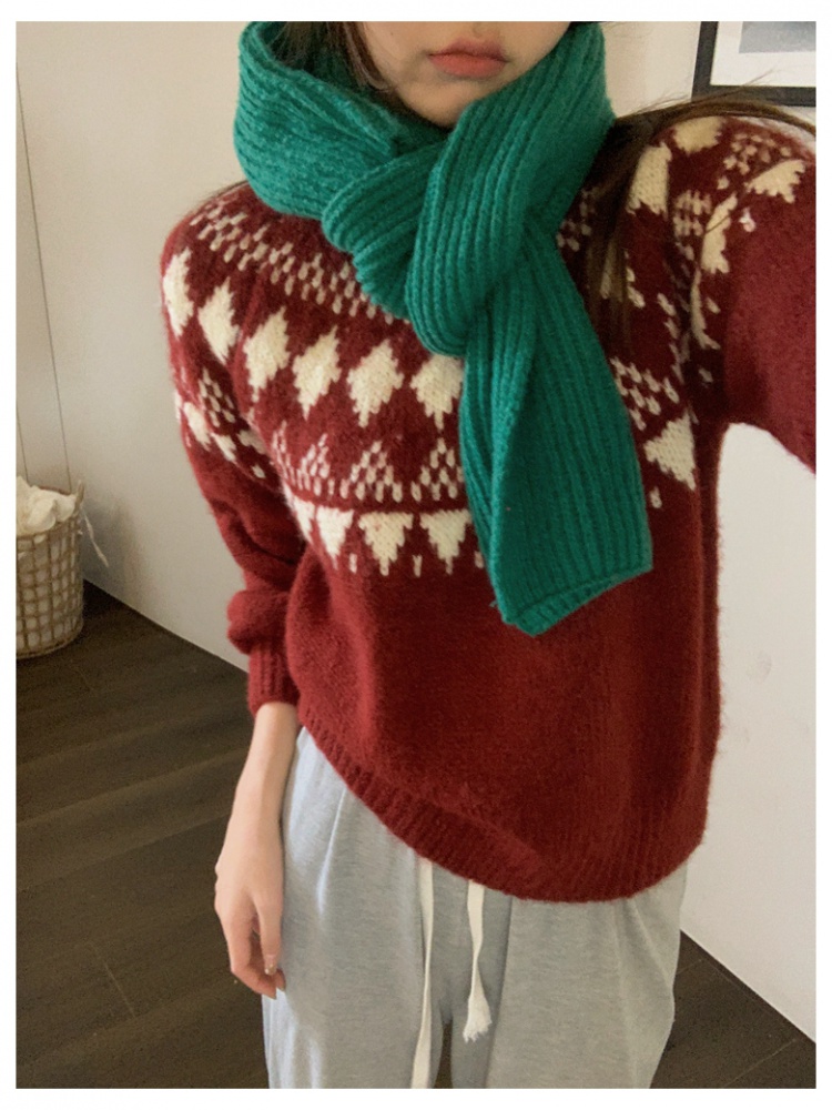 Autumn and winter pullover plaid christmas retro sweater