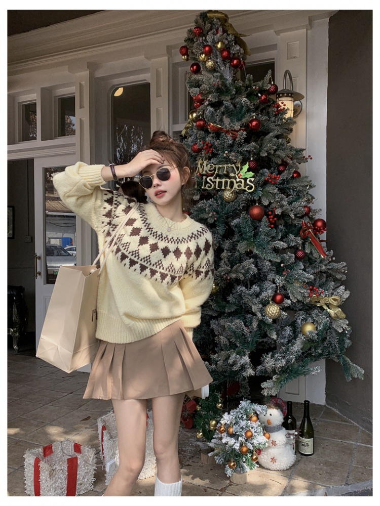 Autumn and winter pullover plaid christmas retro sweater