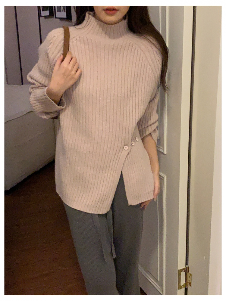 Buckle thick knitted pure slim winter sweater