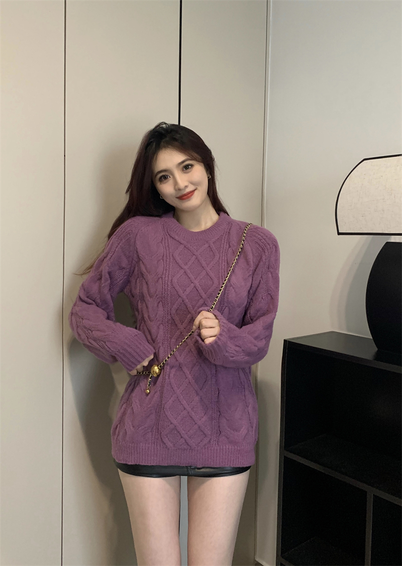 Twist Japanese style lazy purple retro sweater