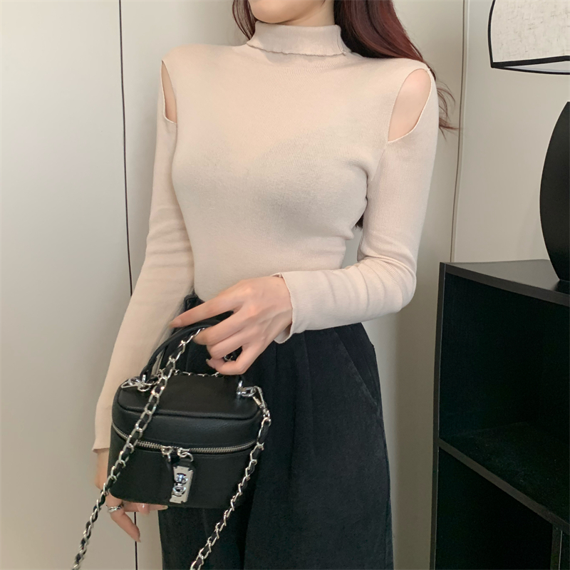Knitted slim sweater strapless bottoming shirt