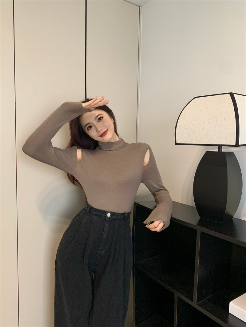 Knitted slim sweater strapless bottoming shirt